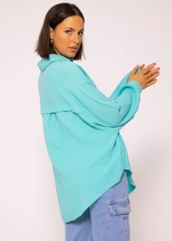 Musselin Bluse Oversize, Kurz, Türkis -Sassyclassy SassyClassy musselin bluse oversize kurz turkis S2202B4491 4