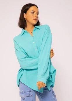 Musselin Bluse Oversize, Kurz, Türkis -Sassyclassy SassyClassy musselin bluse oversize kurz turkis S2202B4491 5