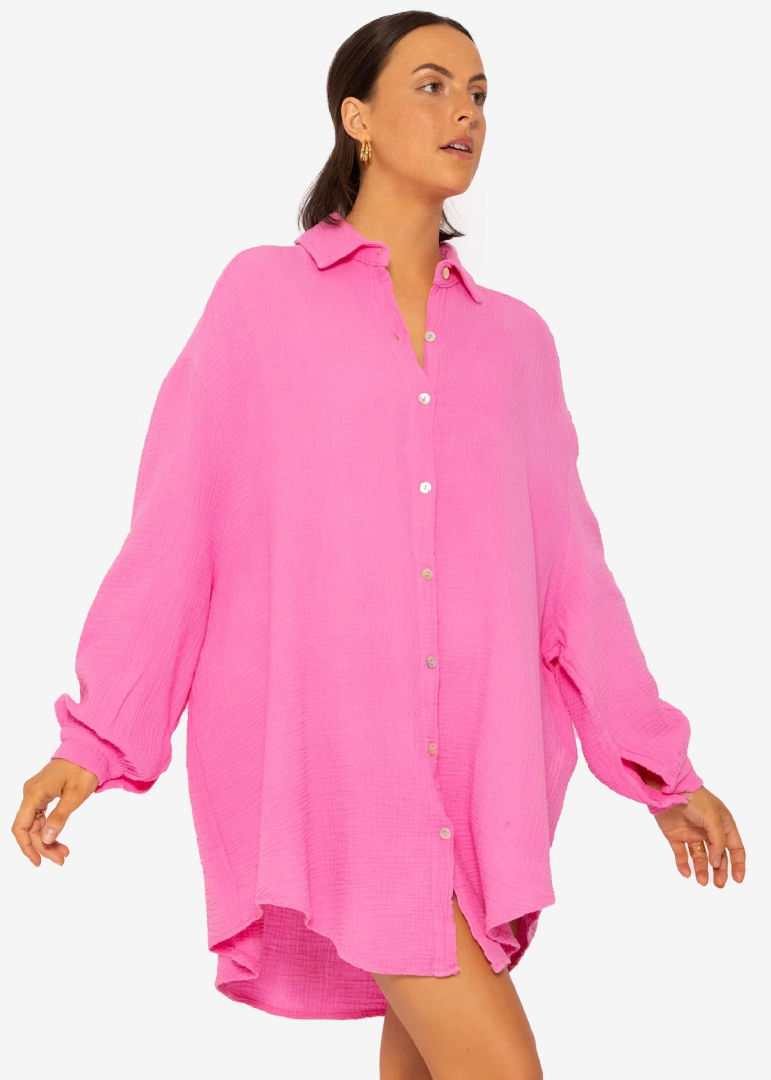 Musselin Bluse Oversize, Pink 8 Musselin Bluse Oversize, Pink – Bild 6