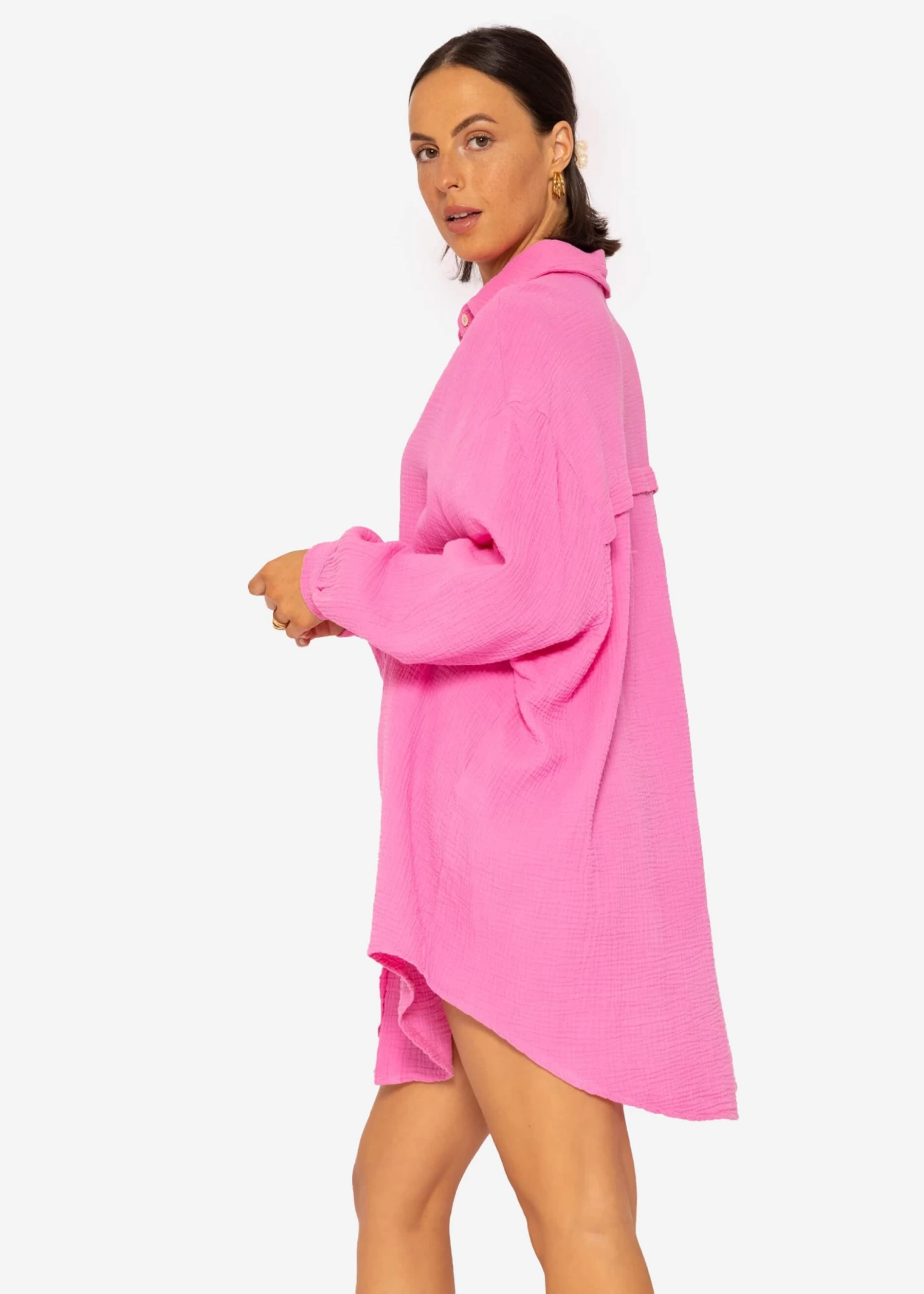 Musselin Bluse Oversize, Pink 7 Musselin Bluse Oversize, Pink – Bild 5