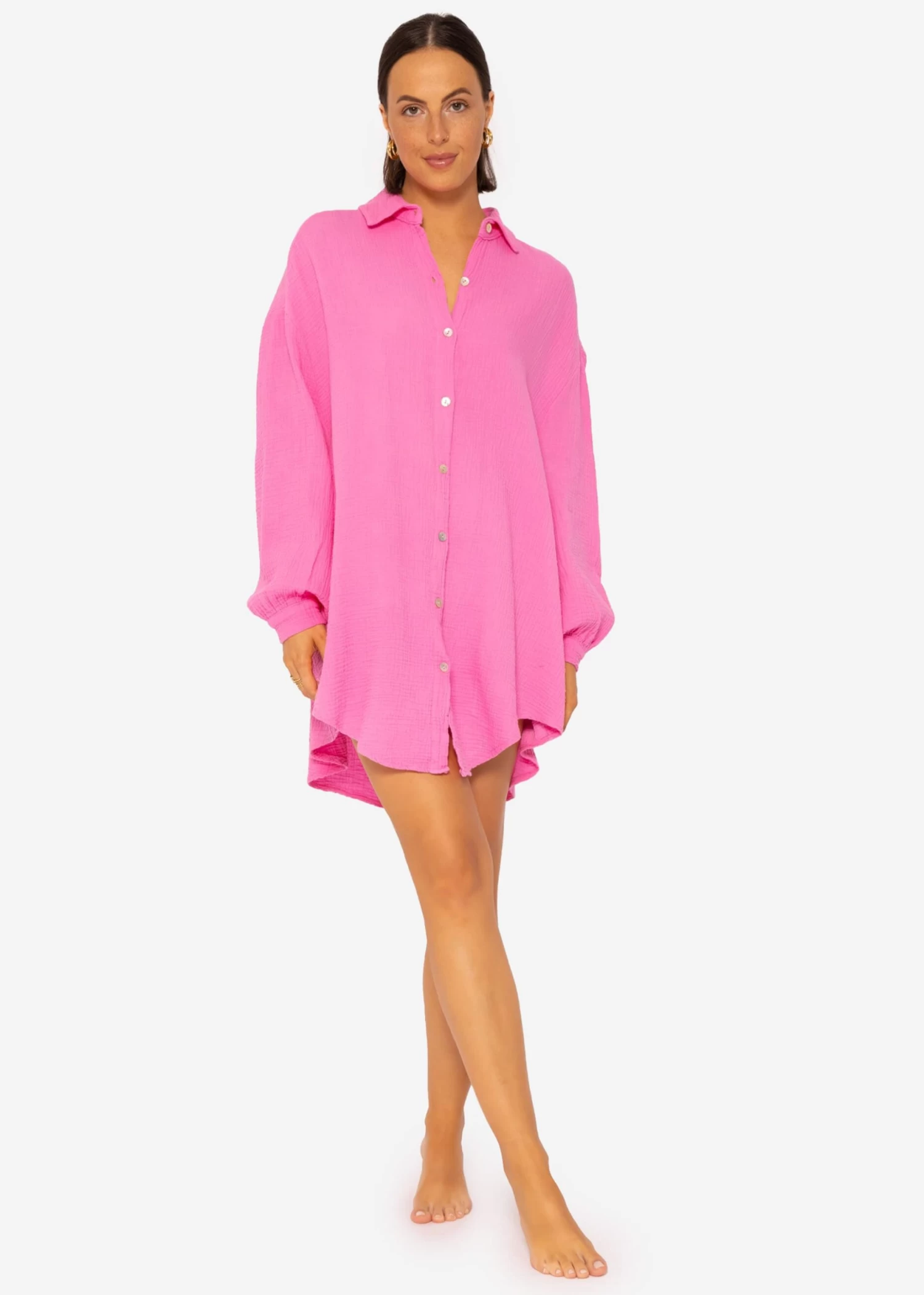 Musselin Bluse Oversize, Pink 4 Musselin Bluse Oversize, Pink – Bild 2