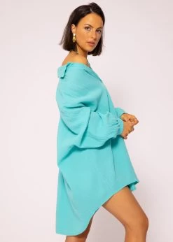 Musselin Bluse Oversize, Türkis