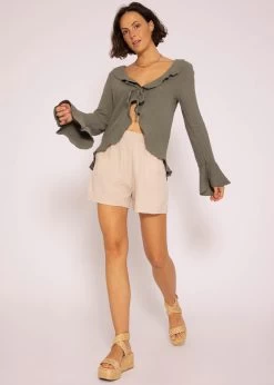 Musselin Cardigan Mit Volants, Khaki 13 Musselin Cardigan Mit Volants, Khaki -Sassyclassy SassyClassy musselin cardigan mit ruschen khaki S3207B6066 1