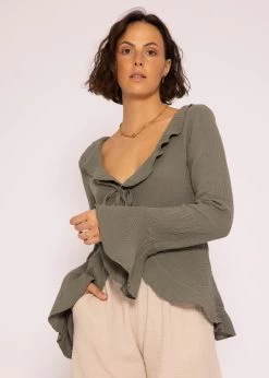 Musselin Cardigan Mit Volants, Khaki 15 Musselin Cardigan Mit Volants, Khaki -Sassyclassy SassyClassy musselin cardigan mit ruschen khaki S3207B6066 6