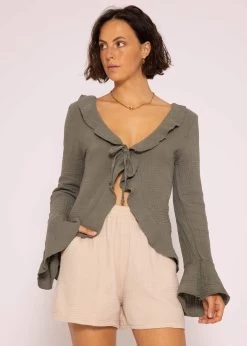 Musselin Cardigan Mit Volants, Khaki 18 Musselin Cardigan Mit Volants, Khaki -Sassyclassy SassyClassy musselin cardigan mit ruschen khaki S3207B6066 7