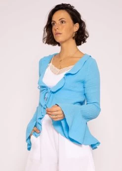 Musselin Cardigan Mit Volants, Blau