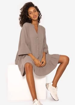 Musselin Kleid, Taupe