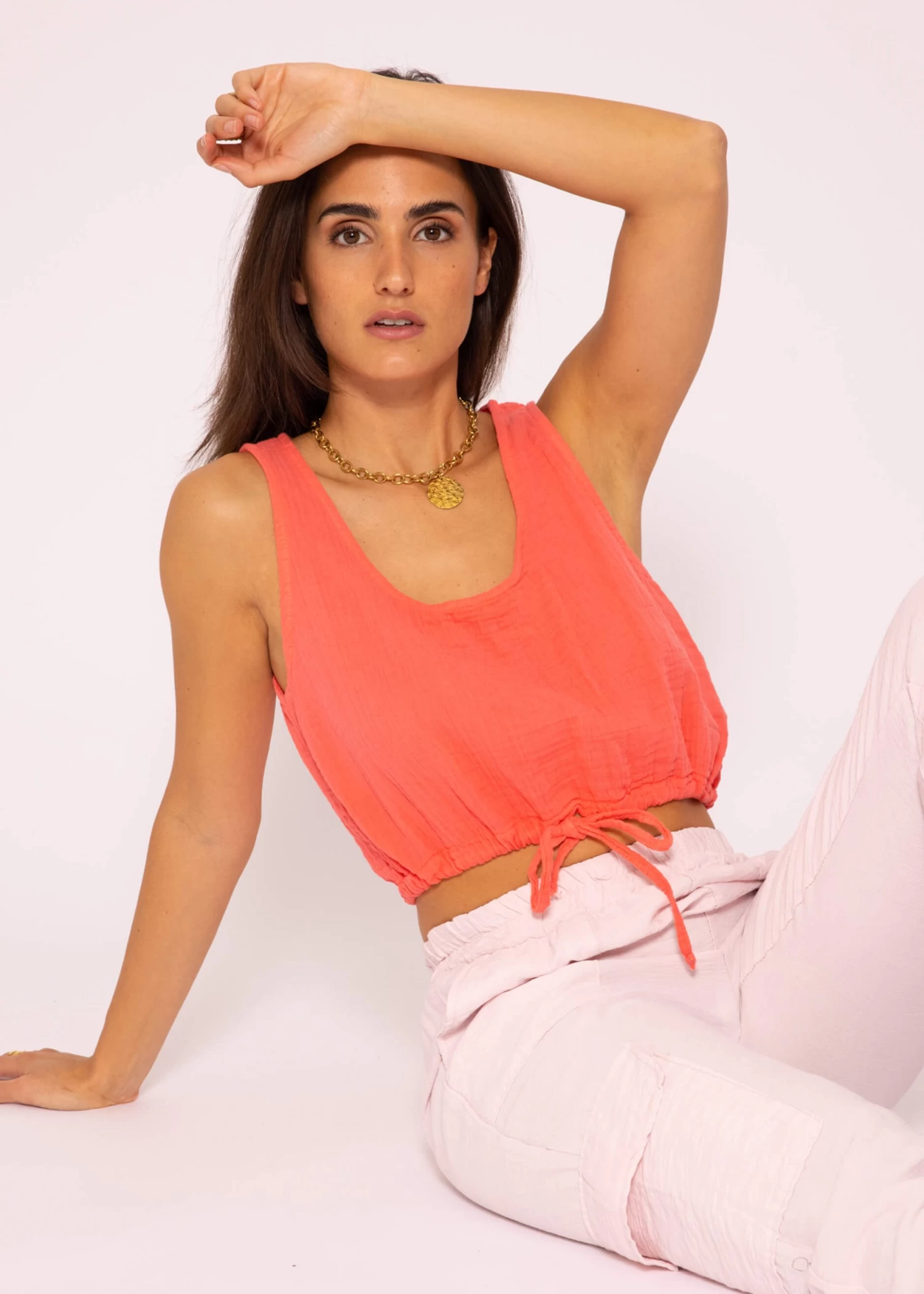 Musselin Top Mit Zugband, Koralle 4 Musselin Top Mit Zugband, Koralle – Bild 2