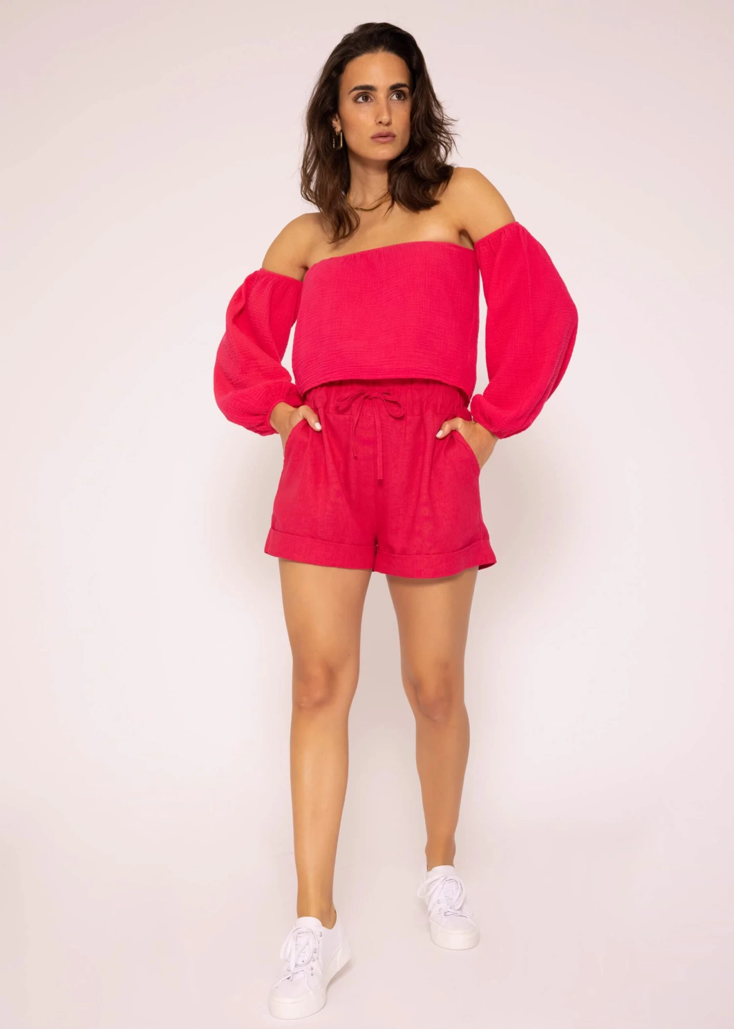 Musselin Top, Schulterfrei, Himbeerrot 4 Musselin Top, Schulterfrei, Himbeerrot – Bild 2