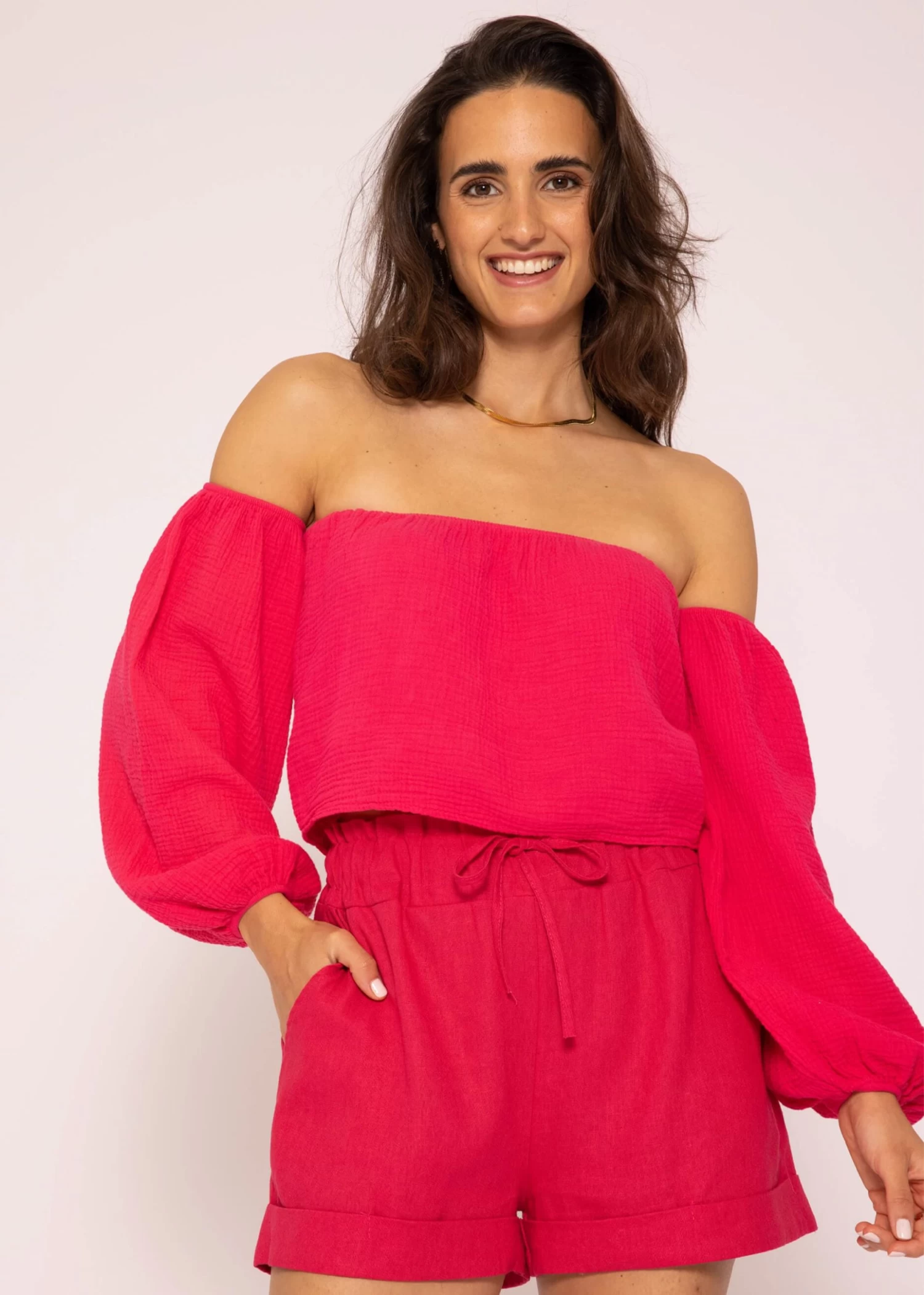 Musselin Top, Schulterfrei, Himbeerrot 9 Musselin Top, Schulterfrei, Himbeerrot – Bild 7