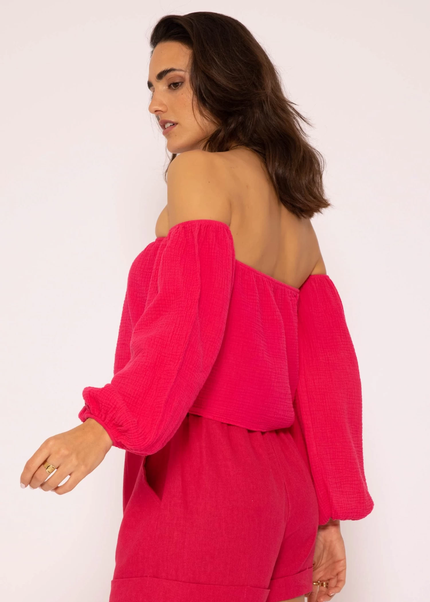 Musselin Top, Schulterfrei, Himbeerrot 5 Musselin Top, Schulterfrei, Himbeerrot – Bild 3