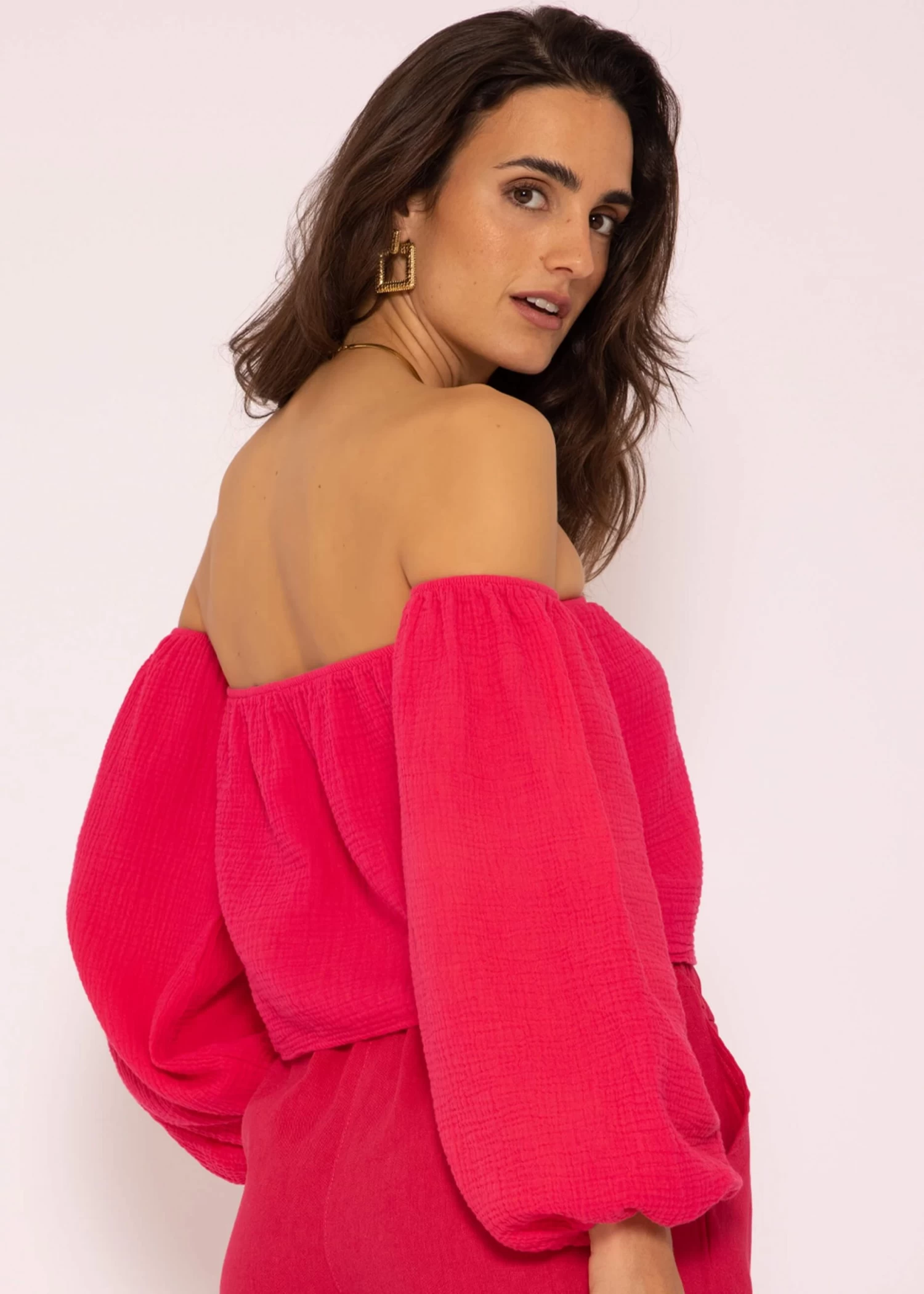 Musselin Top, Schulterfrei, Himbeerrot 11 Musselin Top, Schulterfrei, Himbeerrot – Bild 9