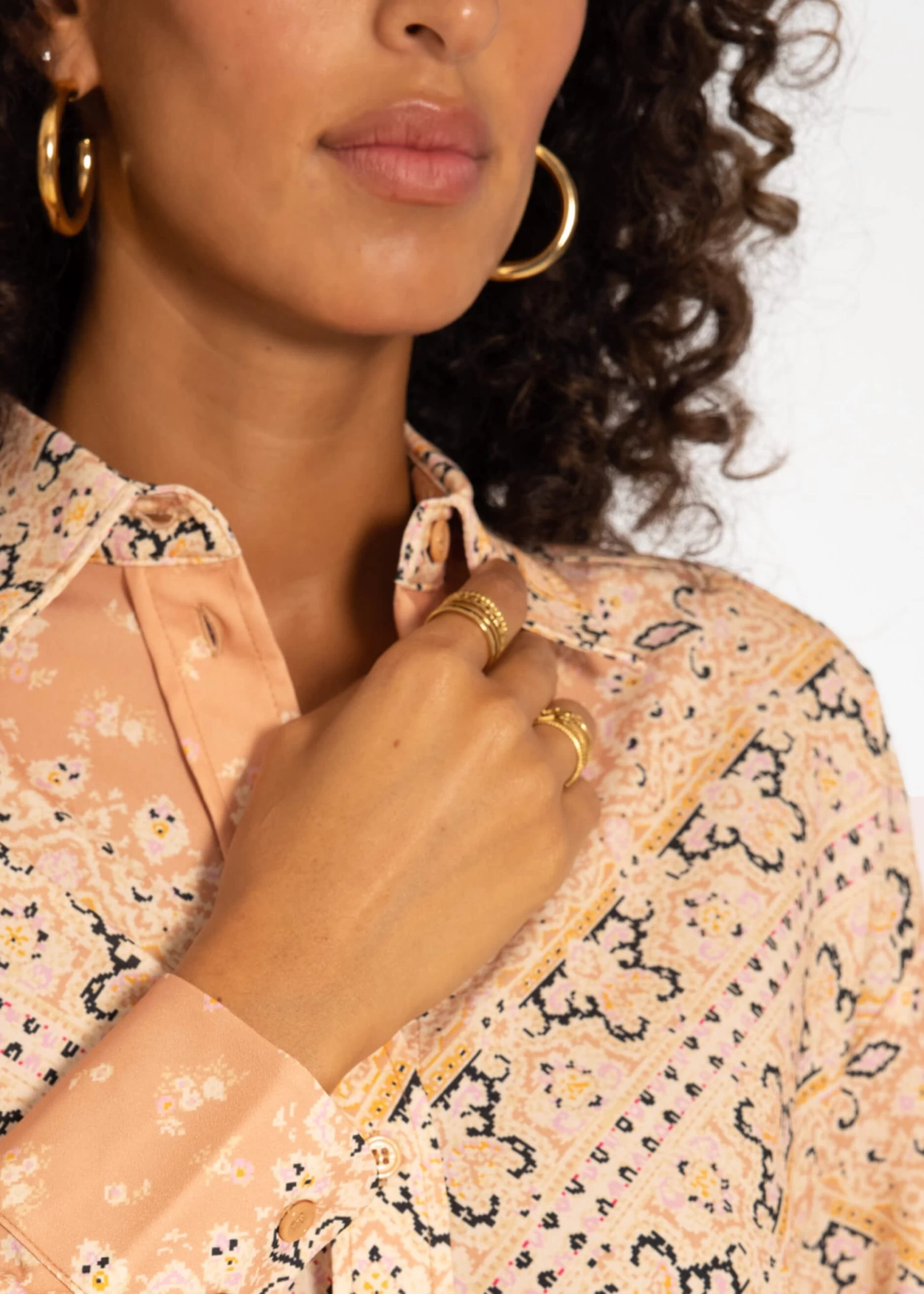 Oversize Bluse Mit Geometrischem Print - Beige