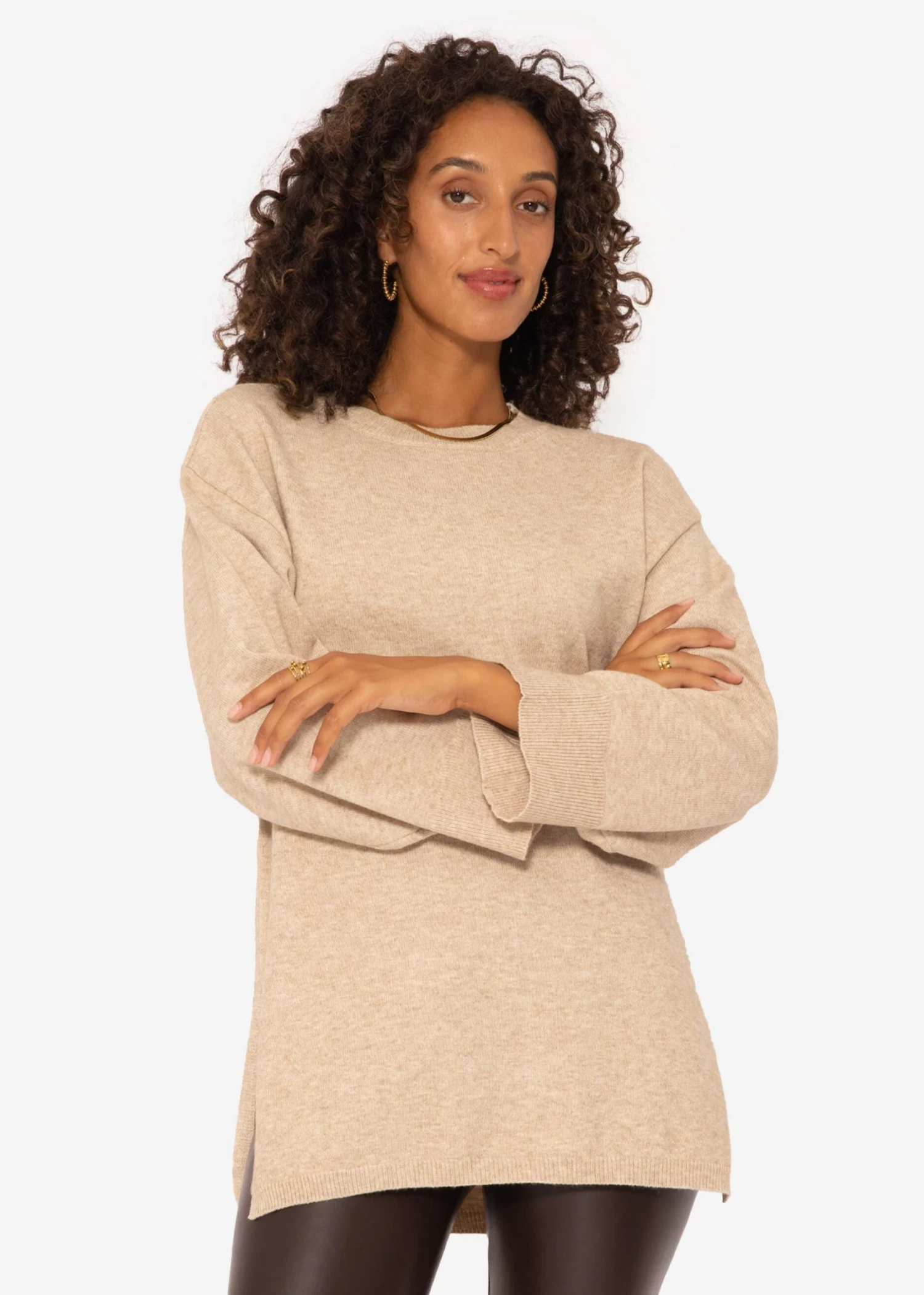 Oversize Pullover Mit Seitenschlitzen - Beige 7 Oversize Pullover Mit Seitenschlitzen - Beige – Bild 5