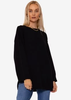 Oversize Pullover Mit Seitenschlitzen - Schwarz -Sassyclassy SassyClassy oversize pullover mit seitenschlitz schwarz S3206B5982 2vdq9eQDW4et32