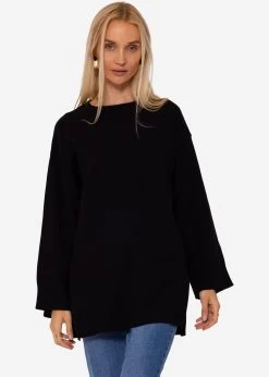 Oversize Pullover Mit Seitenschlitzen - Schwarz -Sassyclassy SassyClassy oversize pullover mit seitenschlitz schwarz S3206B5982 3pJq7Sv20OG9Pa