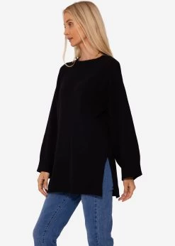 Oversize Pullover Mit Seitenschlitzen - Schwarz -Sassyclassy SassyClassy oversize pullover mit seitenschlitz schwarz S3206B5982 4Y5LChr5aWodQl