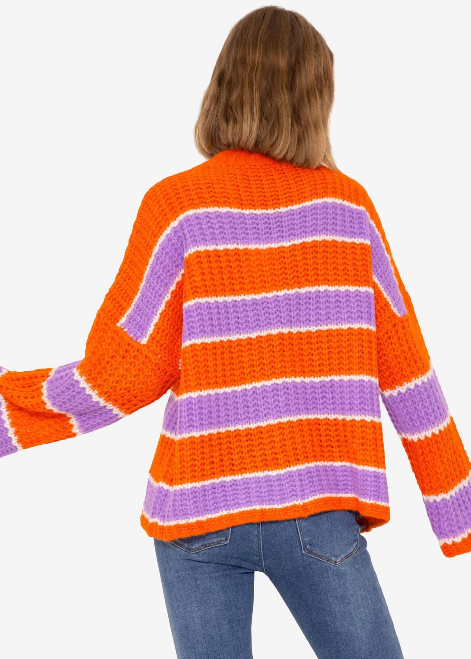 Oversize Pullover Mit Streifen - Orange-lila-weiß 6 Oversize Pullover Mit Streifen - Orange-lila-weiß – Bild 4