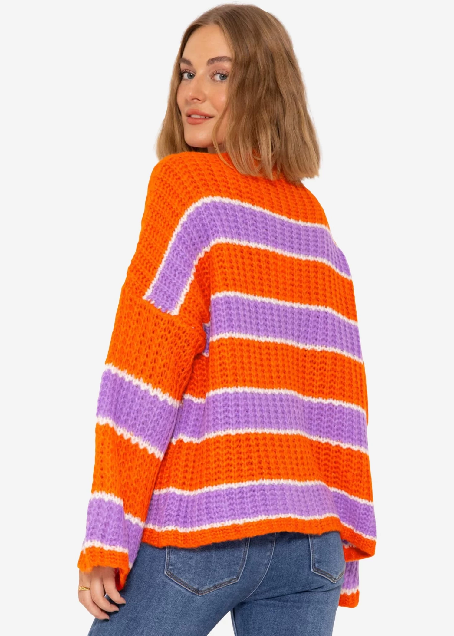 Oversize Pullover Mit Streifen - Orange-lila-weiß 8 Oversize Pullover Mit Streifen - Orange-lila-weiß – Bild 6