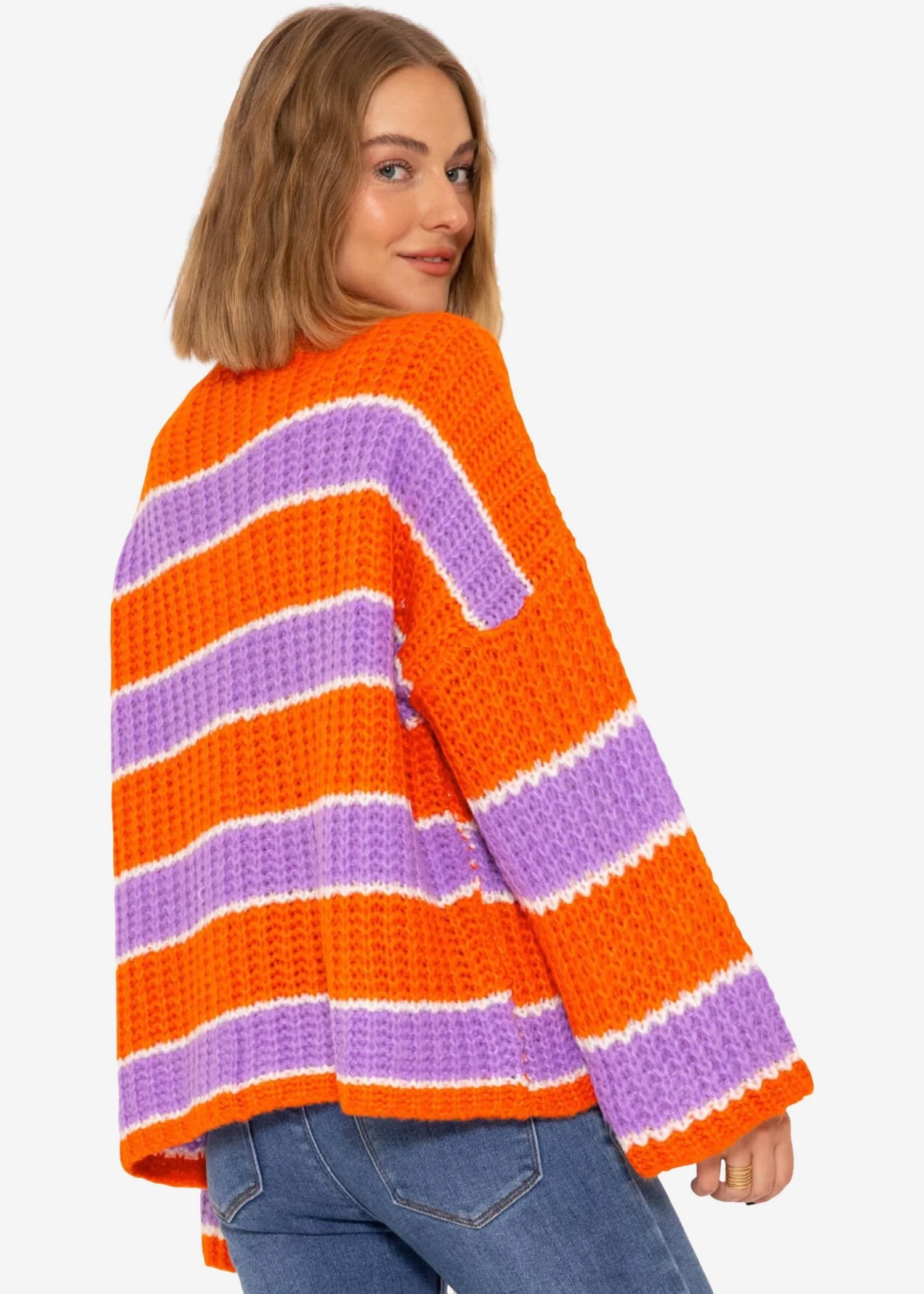 Oversize Pullover Mit Streifen - Orange-lila-weiß 10 Oversize Pullover Mit Streifen - Orange-lila-weiß – Bild 8
