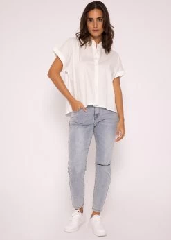 Popelin/Jersey Bluse, Offwhite -Sassyclassy SassyClassy popelin jersey bluse offwhite S3202B5546 5