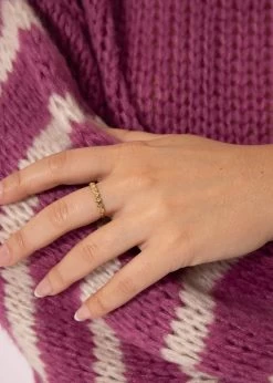 Zarter Ring Mit Funkelnden Steinchen, Gold -Sassyclassy SassyClassy pullover mit gestreiften armeln mauve hellbeige S3207P6127 9