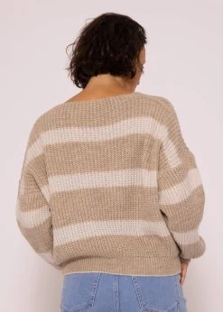 Pullover Mit Streifen Und V-Ausschnitt, Beige -Sassyclassy SassyClassy pullover mit streifen und v ausschnitt beige S3207P6118 4