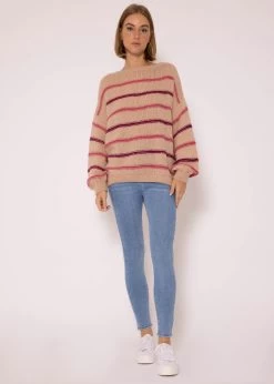 Strickpullover Mit Farbigen Streifen - Nude-mauve-lila -Sassyclassy SassyClassy pullover mit streifenarmel nude mauve lila S3207P6125