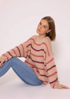 Strickpullover Mit Farbigen Streifen - Nude-mauve-lila -Sassyclassy SassyClassy pullover mit streifenarmel nude mauve lila S3207P6125 2
