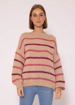 Strickpullover Mit Farbigen Streifen - Nude-mauve-lila -Sassyclassy SassyClassy pullover mit streifenarmel nude mauve lila S3207P6125 3