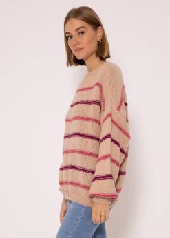 Strickpullover Mit Farbigen Streifen - Nude-mauve-lila -Sassyclassy SassyClassy pullover mit streifenarmel nude mauve lila S3207P6125 4