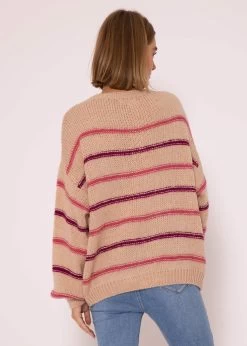 Strickpullover Mit Farbigen Streifen - Nude-mauve-lila -Sassyclassy SassyClassy pullover mit streifenarmel nude mauve lila S3207P6125 5