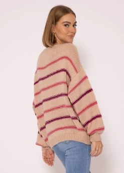Strickpullover Mit Farbigen Streifen - Nude-mauve-lila -Sassyclassy SassyClassy pullover mit streifenarmel nude mauve lila S3207P6125 6