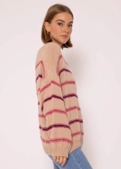 Strickpullover Mit Farbigen Streifen - Nude-mauve-lila -Sassyclassy SassyClassy pullover mit streifenarmel nude mauve lila S3207P6125 7
