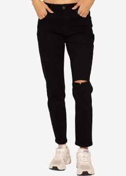 Relax Fit Jeans Mit Schlitz - Schwarz