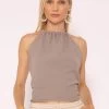 Rückenfreies Musselin Top, Taupe