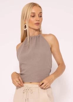 Rückenfreies Musselin Top, Taupe -Sassyclassy SassyClassy ruckenfreies musselin top taupe S3205B5941 4