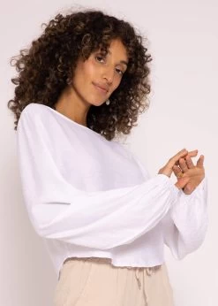 Schimmerndes Viskose Top Mit Weiten Ärmel, Weiß 23 Schimmerndes Viskose Top Mit Weiten Ärmel, Weiß -Sassyclassy SassyClassy schimmerndes top mit weitem armel weiss S3204B5819 5