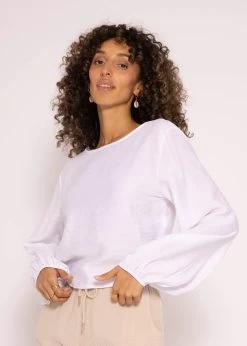 Schimmerndes Viskose Top Mit Weiten Ärmel, Weiß 18 Schimmerndes Viskose Top Mit Weiten Ärmel, Weiß -Sassyclassy SassyClassy schimmerndes top mit weitem armel weiss S3204B5819 6