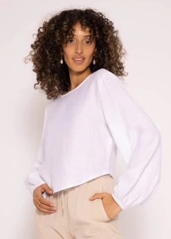 Schimmerndes Viskose Top Mit Weiten Ärmel, Weiß 24 Schimmerndes Viskose Top Mit Weiten Ärmel, Weiß -Sassyclassy SassyClassy schimmerndes top mit weitem armel weiss S3204B5819 7