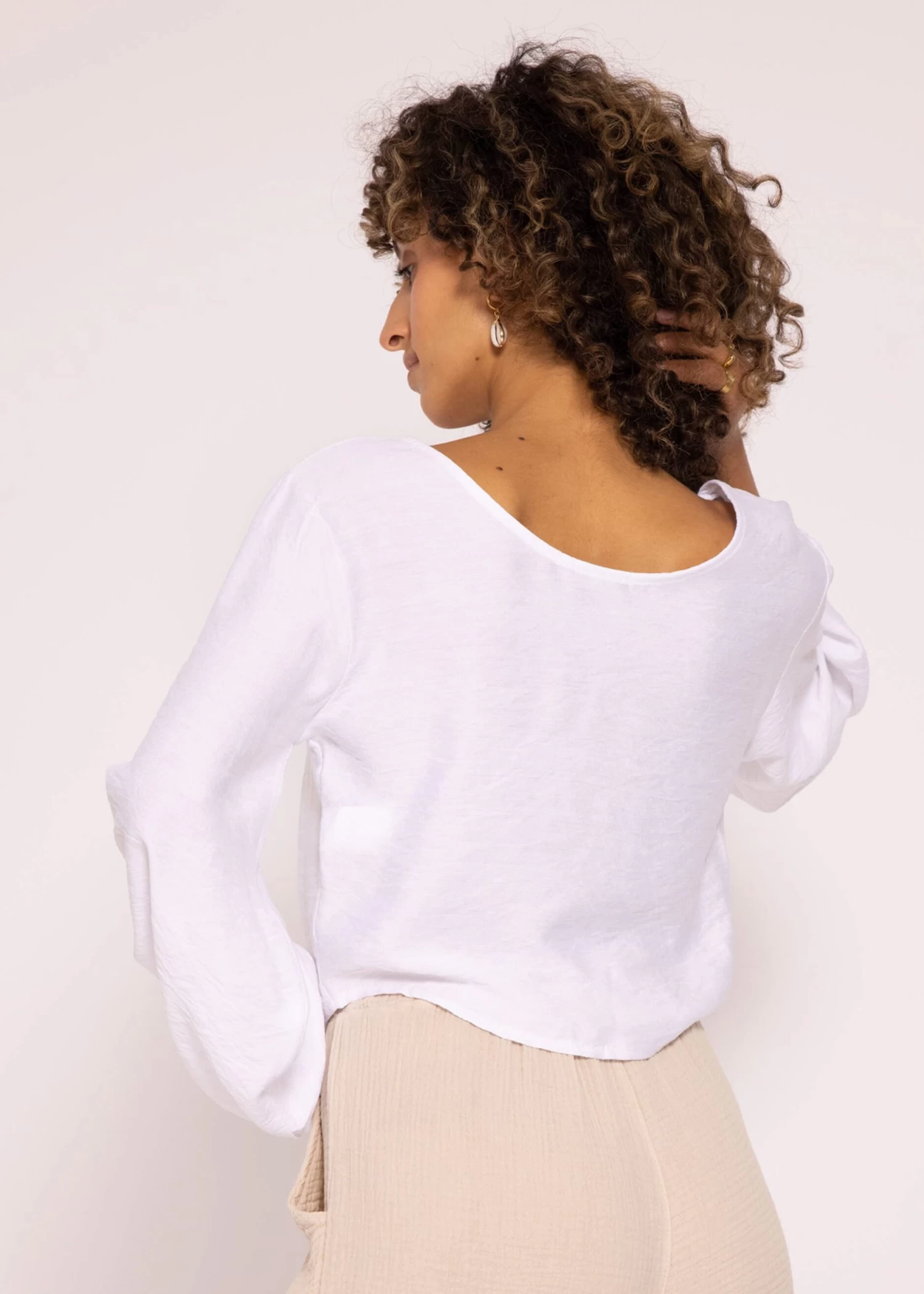 Schimmerndes Viskose Top Mit Weiten Ärmel, Weiß 3 Schimmerndes Viskose Top Mit Weiten Ärmel, Weiß