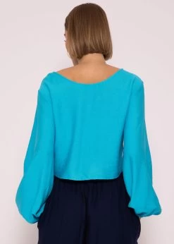 Schimmerndes Viskose Top Mit Weiten Ärmel, Türkis -Sassyclassy SassyClassy schimmerndes viskose top mit weiten armel turkis S3204B5818 3