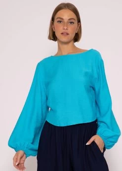 Schimmerndes Viskose Top Mit Weiten Ärmel, Türkis -Sassyclassy SassyClassy schimmerndes viskose top mit weiten armel turkis S3204B5818 5