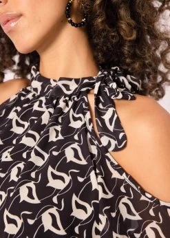 Schulterfreie Chiffonbluse Mit Print, Schwarz -Sassyclassy SassyClassy schulterfreie chiffonbluse mit print schwarz S3204B5803 10