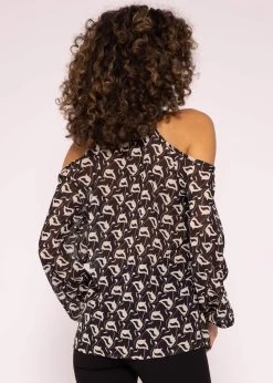 Schulterfreie Chiffonbluse Mit Print, Schwarz -Sassyclassy SassyClassy schulterfreie chiffonbluse mit print schwarz S3204B5803 6