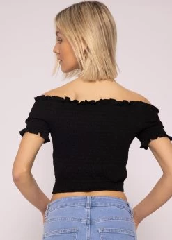 Schulterfreies Smok Top, Schwarz -Sassyclassy SassyClassy schulterfreies smok top schwarz S2204B4678 4