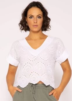 Spitzen Shirt Mit V-Ausschnitt, Weiß 13 Spitzen Shirt Mit V-Ausschnitt, Weiß -Sassyclassy SassyClassy spitzen shirt mit v ausschnitt weiss S3203B5781 2