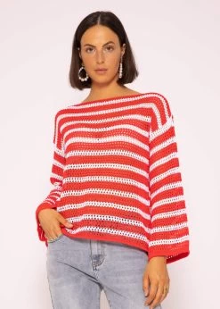 Streifen Crochet Pullover, Rot-weiß -Sassyclassy SassyClassy streifen crochet pullover rot weiss S3204B5800 2