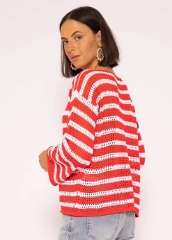 Streifen Crochet Pullover, Rot-weiß -Sassyclassy SassyClassy streifen crochet pullover rot weiss S3204B5800 4