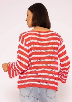Streifen Crochet Pullover, Rot-weiß -Sassyclassy SassyClassy streifen crochet pullover rot weiss S3204B5800 5